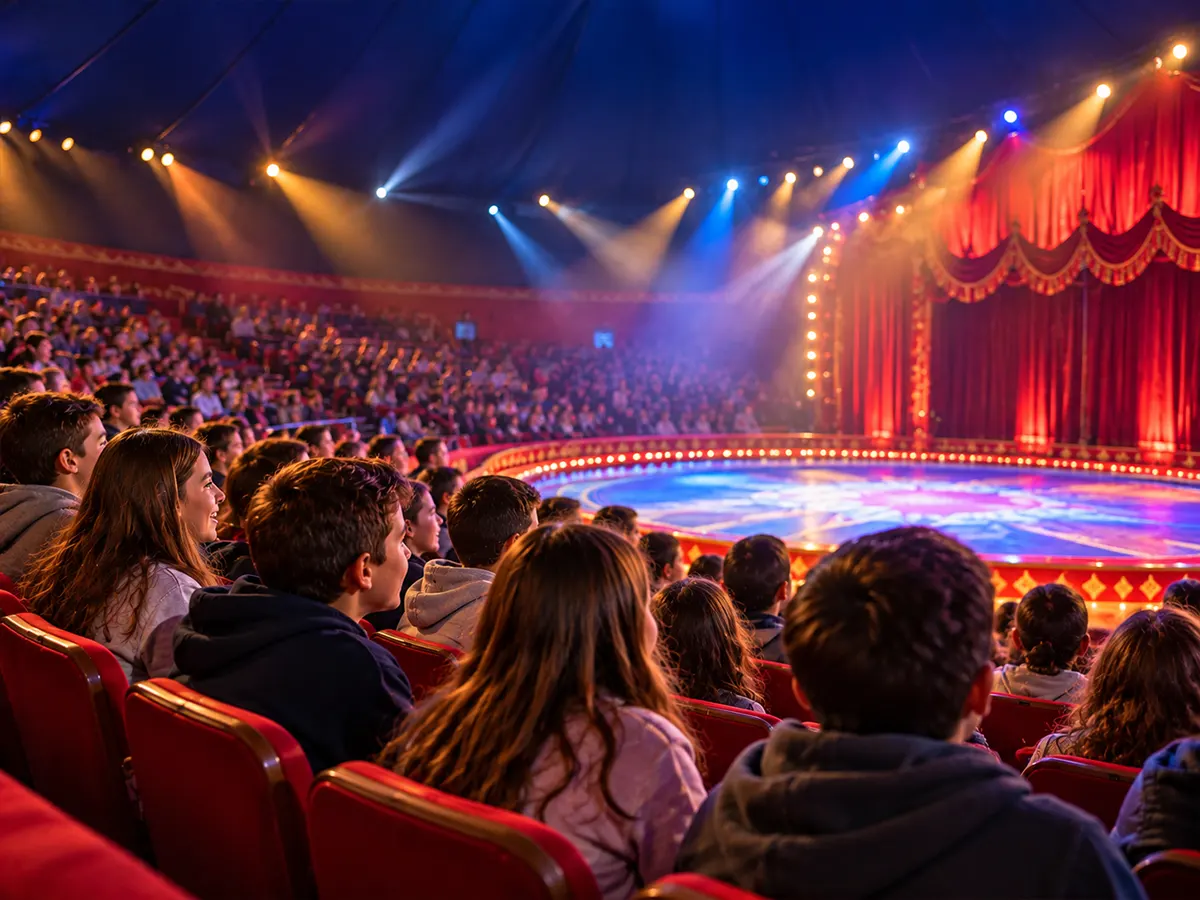 Alumnos descubriendo la pista del circo durante una visita escolar en Valencia